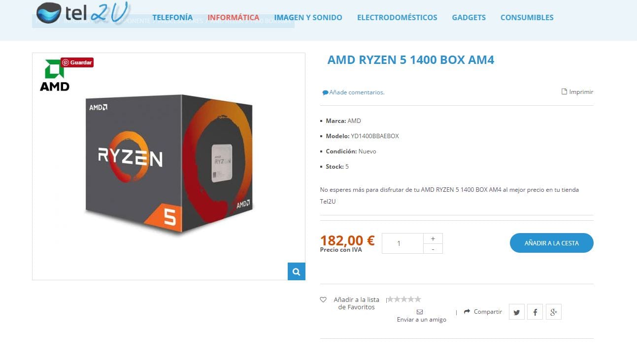 AMD Ryzen 5 1400 BOX AM4