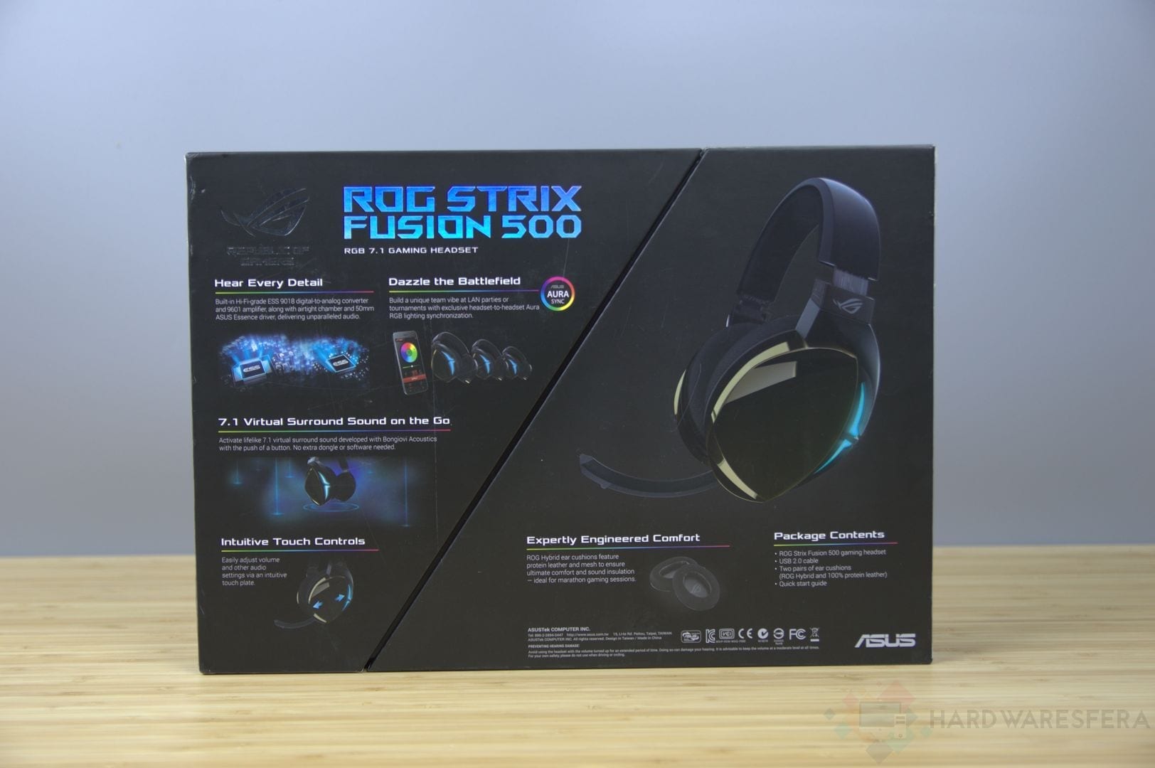 Asus ROG Strix Fusion 500 DAC ESS de alta fidelidad amplificador y sonido 7.1 virtual Auriculares gaming con iluminación RGB sincronizable entre auriculares que puedes controlar desde la app 