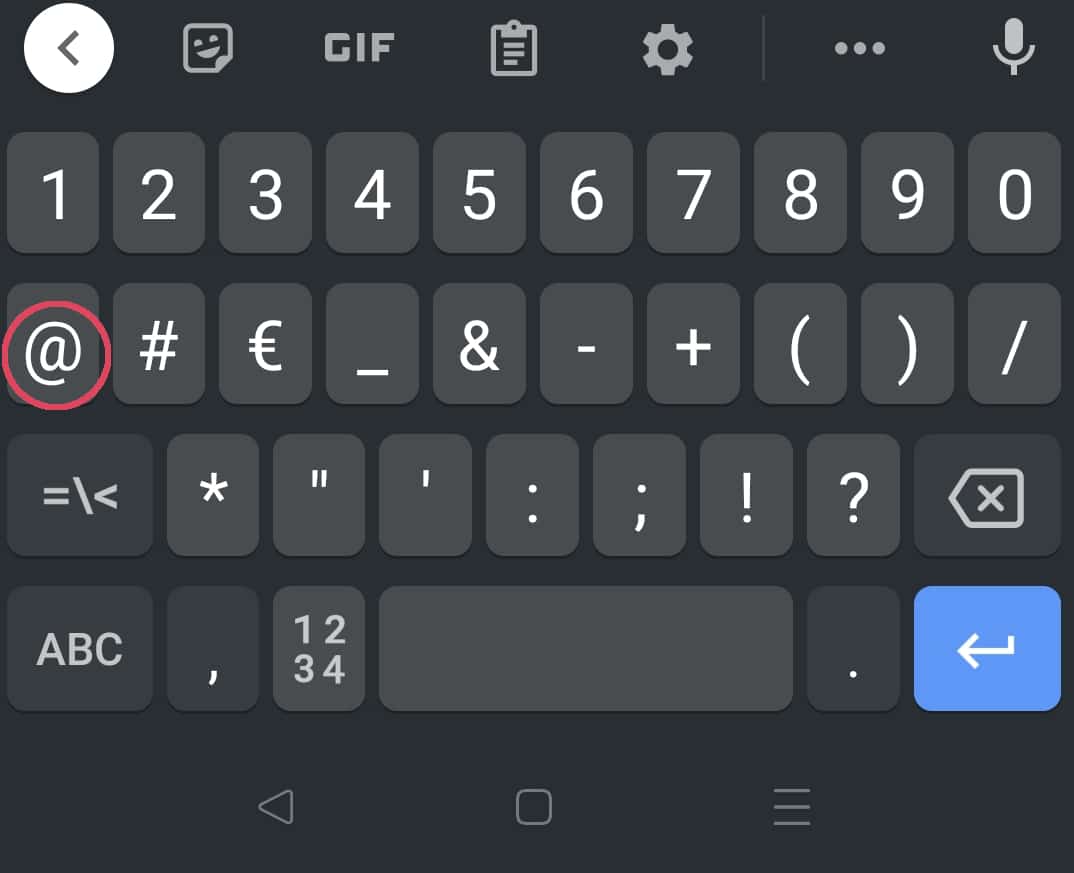 Simbolo arroba en un teclado de Android