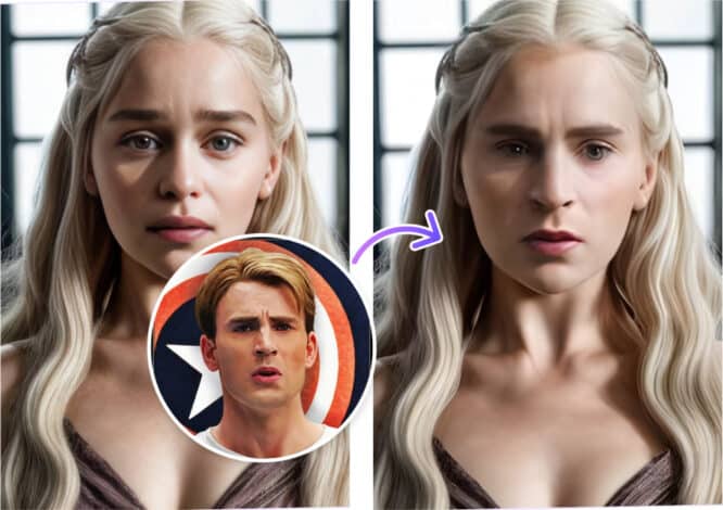 Face Swap ID mezclando las caras de Daeneris Targarien de Juego de Tronos y Captain America de las películas de Marvel